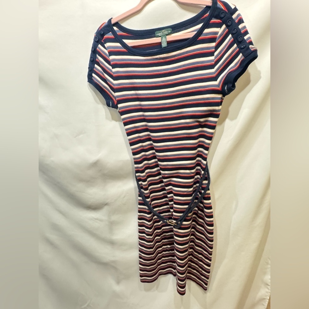 Lauren Ralph Lauren Women’s Striped Short Sleeve Belted T-Shirt Dress Medium